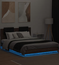Bettgestell mit Kopfteil und LED-Leuchten Braun Eiche 120x200cm