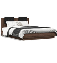 Bettgestell mit Kopfteil und LED-Leuchten Braun Eiche 120x200cm