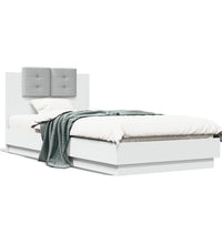 Bettgestell mit Kopfteil und LED-Leuchten Weiß 100x200 cm