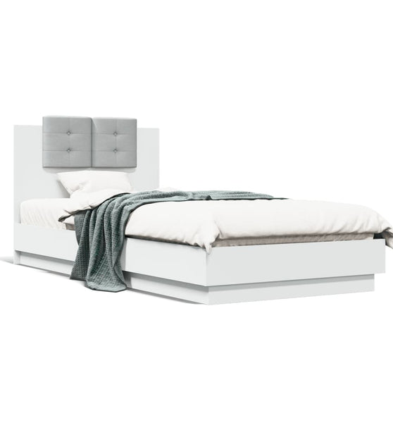 Bettgestell mit Kopfteil und LED-Leuchten Weiß 100x200 cm