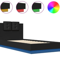 Bettgestell mit Kopfteil und LED-Leuchten Schwarz 100x200 cm