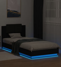 Bettgestell mit Kopfteil und LED-Leuchten Schwarz 100x200 cm