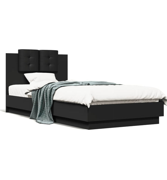 Bettgestell mit Kopfteil und LED-Leuchten Schwarz 100x200 cm