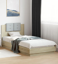 Bettgestell mit Kopfteil & LED-Leuchten Sonoma-Eiche 100x200 cm