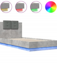 Bettgestell mit Kopfteil und LED-Leuchten Betongrau 100x200 cm