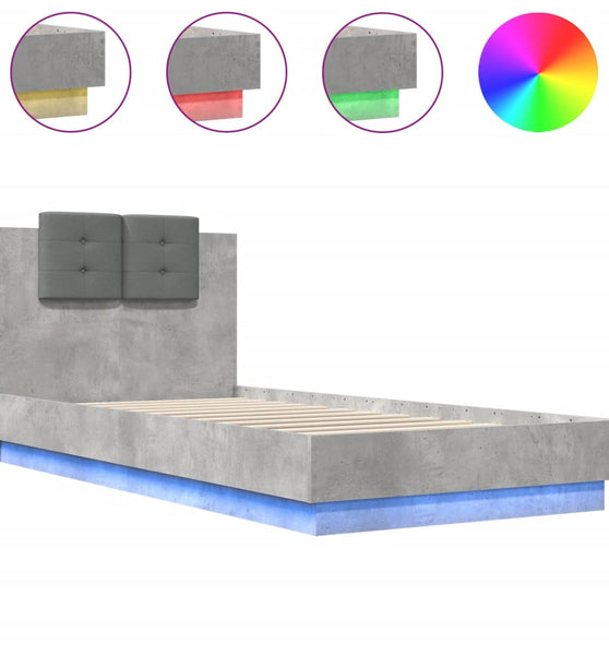 Bettgestell mit Kopfteil und LED-Leuchten Betongrau 100x200 cm