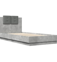 Bettgestell mit Kopfteil und LED-Leuchten Betongrau 100x200 cm