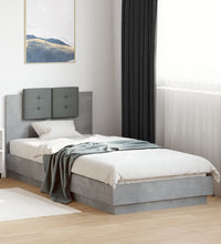 Bettgestell mit Kopfteil und LED-Leuchten Betongrau 100x200 cm