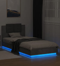 Bettgestell mit Kopfteil und LED-Leuchten Betongrau 100x200 cm