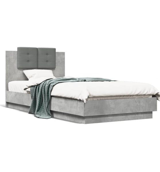 Bettgestell mit Kopfteil und LED-Leuchten Betongrau 100x200 cm