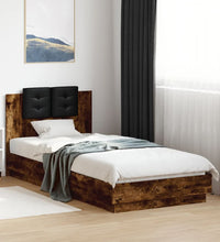 Bettgestell mit Kopfteil & LED-Leuchten Räuchereiche 100x200 cm