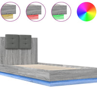 Bettgestell mit Kopfteil und LED-Leuchten Grau Sonoma 100x200cm