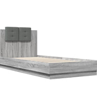 Bettgestell mit Kopfteil und LED-Leuchten Grau Sonoma 100x200cm