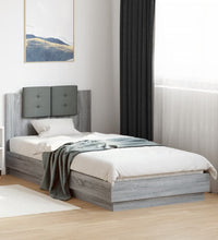 Bettgestell mit Kopfteil und LED-Leuchten Grau Sonoma 100x200cm