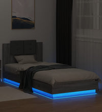 Bettgestell mit Kopfteil und LED-Leuchten Grau Sonoma 100x200cm