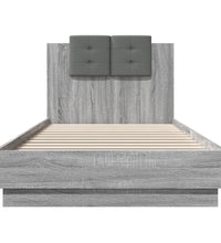 Bettgestell mit Kopfteil und LED-Leuchten Grau Sonoma 100x200cm