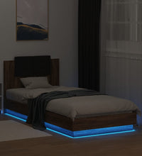 Bettgestell mit Kopfteil und LED-Leuchten Braun Eiche 100x200cm