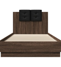 Bettgestell mit Kopfteil und LED-Leuchten Braun Eiche 100x200cm