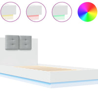 Bettgestell mit Kopfteil und LED-Leuchten Weiß 90x200 cm