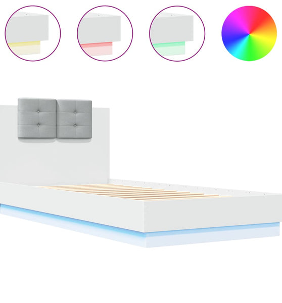 Bettgestell mit Kopfteil und LED-Leuchten Weiß 90x200 cm
