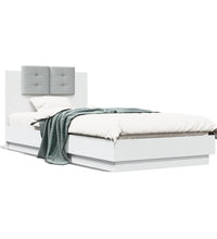 Bettgestell mit Kopfteil und LED-Leuchten Weiß 90x200 cm