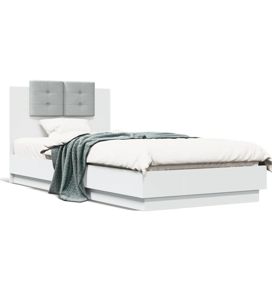 Bettgestell mit Kopfteil und LED-Leuchten Weiß 90x200 cm