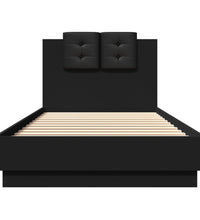 Bettgestell mit Kopfteil und LED-Leuchten Schwarz 90x200 cm