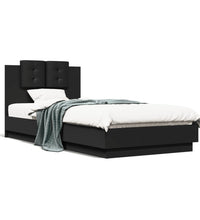 Bettgestell mit Kopfteil und LED-Leuchten Schwarz 90x200 cm