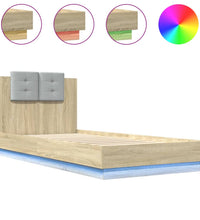 Bettgestell mit Kopfteil und LED-Leuchten Sonoma-Eiche 90x200cm
