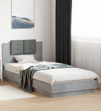 Bettgestell mit Kopfteil und LED-Leuchten Betongrau 90x200 cm