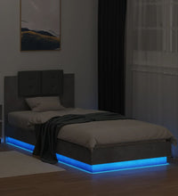Bettgestell mit Kopfteil und LED-Leuchten Betongrau 90x200 cm