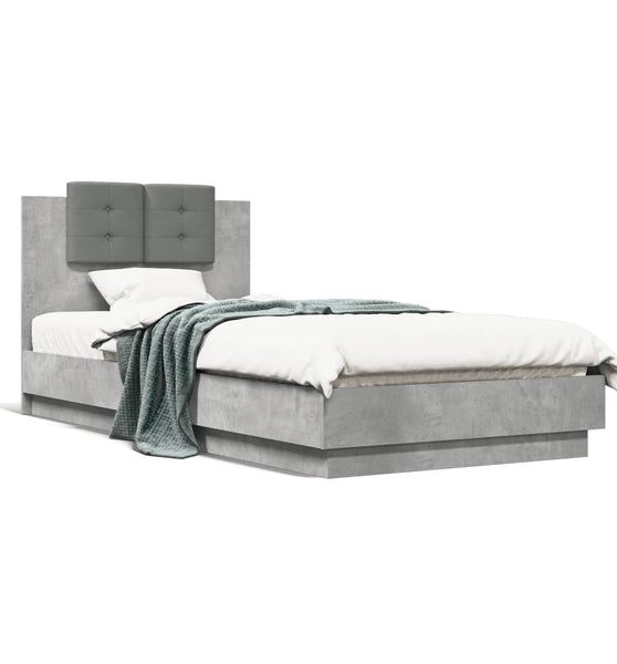 Bettgestell mit Kopfteil und LED-Leuchten Betongrau 90x200 cm