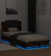 Bettgestell mit Kopfteil und LED-Leuchten Räuchereiche 90x200cm