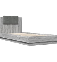 Bettgestell mit Kopfteil und LED-Leuchten Grau Sonoma 90x200 cm
