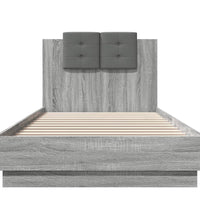 Bettgestell mit Kopfteil und LED-Leuchten Grau Sonoma 90x200 cm