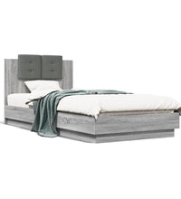 Bettgestell mit Kopfteil und LED-Leuchten Grau Sonoma 90x200 cm