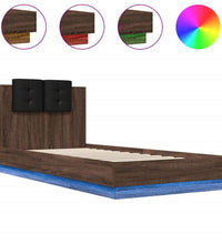 Bettgestell mit Kopfteil und LED-Leuchten Braun Eiche 90x200 cm