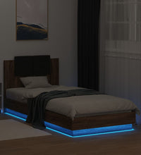 Bettgestell mit Kopfteil und LED-Leuchten Braun Eiche 90x200 cm