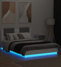 Bettgestell mit Kopfteil und LED-Leuchten Weiß 140x190 cm