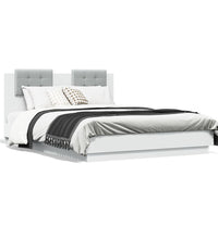 Bettgestell mit Kopfteil und LED-Leuchten Weiß 140x190 cm