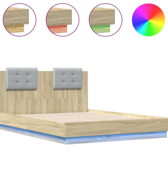 Bettgestell mit Kopfteil & LED-Leuchten Sonoma-Eiche 140x190cm