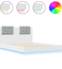 Bettgestell mit Kopfteil und LED-Leuchten Weiß 135x190 cm