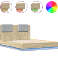 Bettgestell mit Kopfteil & LED-Leuchten Sonoma-Eiche 135x190cm