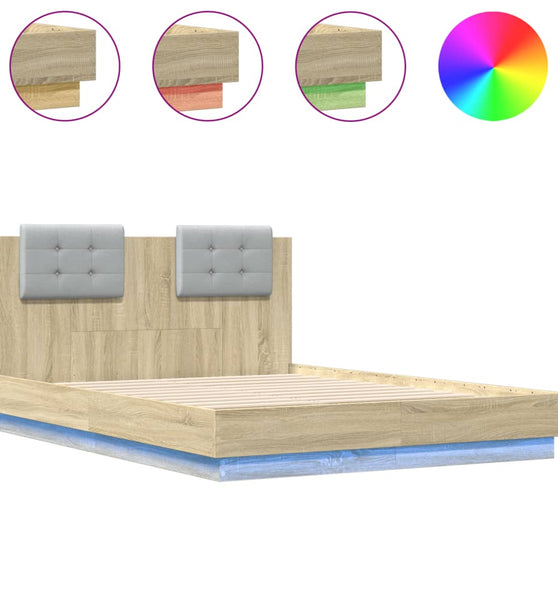Bettgestell mit Kopfteil & LED-Leuchten Sonoma-Eiche 135x190cm