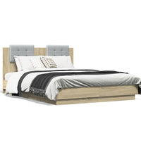 Bettgestell mit Kopfteil & LED-Leuchten Sonoma-Eiche 135x190cm