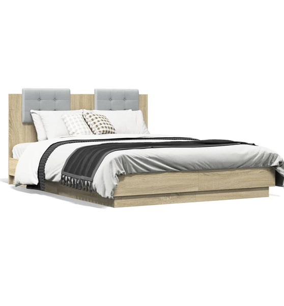 Bettgestell mit Kopfteil & LED-Leuchten Sonoma-Eiche 135x190cm