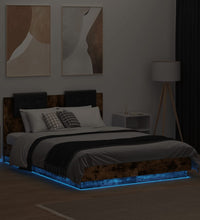 Bettgestell mit Kopfteil und LED Räuchereiche 135x190 cm