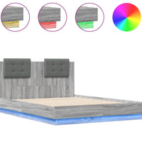 Bettgestell mit Kopfteil und LED Grau Sonoma-Eiche 135x190 cm