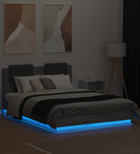 Bettgestell mit Kopfteil und LED Grau Sonoma-Eiche 135x190 cm