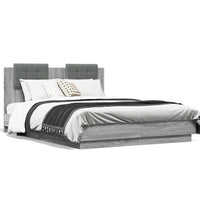 Bettgestell mit Kopfteil und LED Grau Sonoma-Eiche 135x190 cm